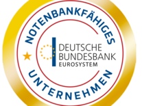 Goldener, kreisförmig umrandeter Siegel der Deutschen Bundesbank mit der Aufschrift „NOTENBANKFÄHIGES UNTERNEHMEN“